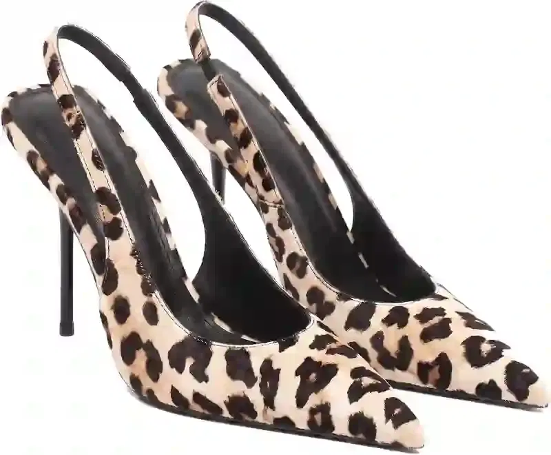 VOLEECE Leopard Calf Hair Pointed-Toe Slingback Pump