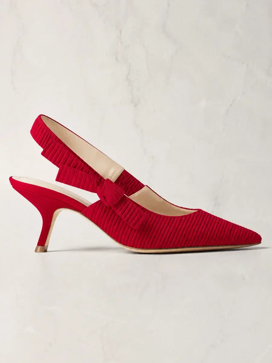Coutgo Ribbed-Knit Slingback Kitten Heel, Red
