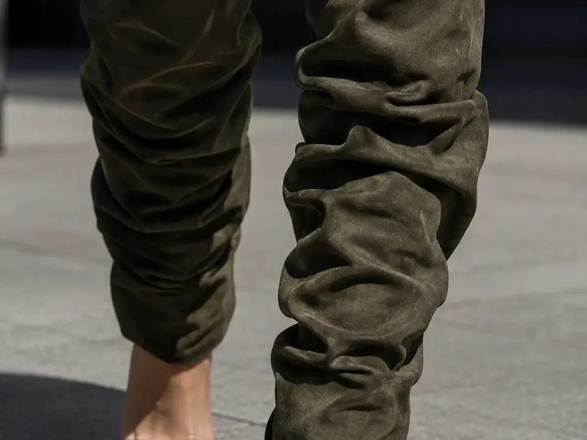 Olive suede legwarmer sandal boots mid-stride on grey city pavement
