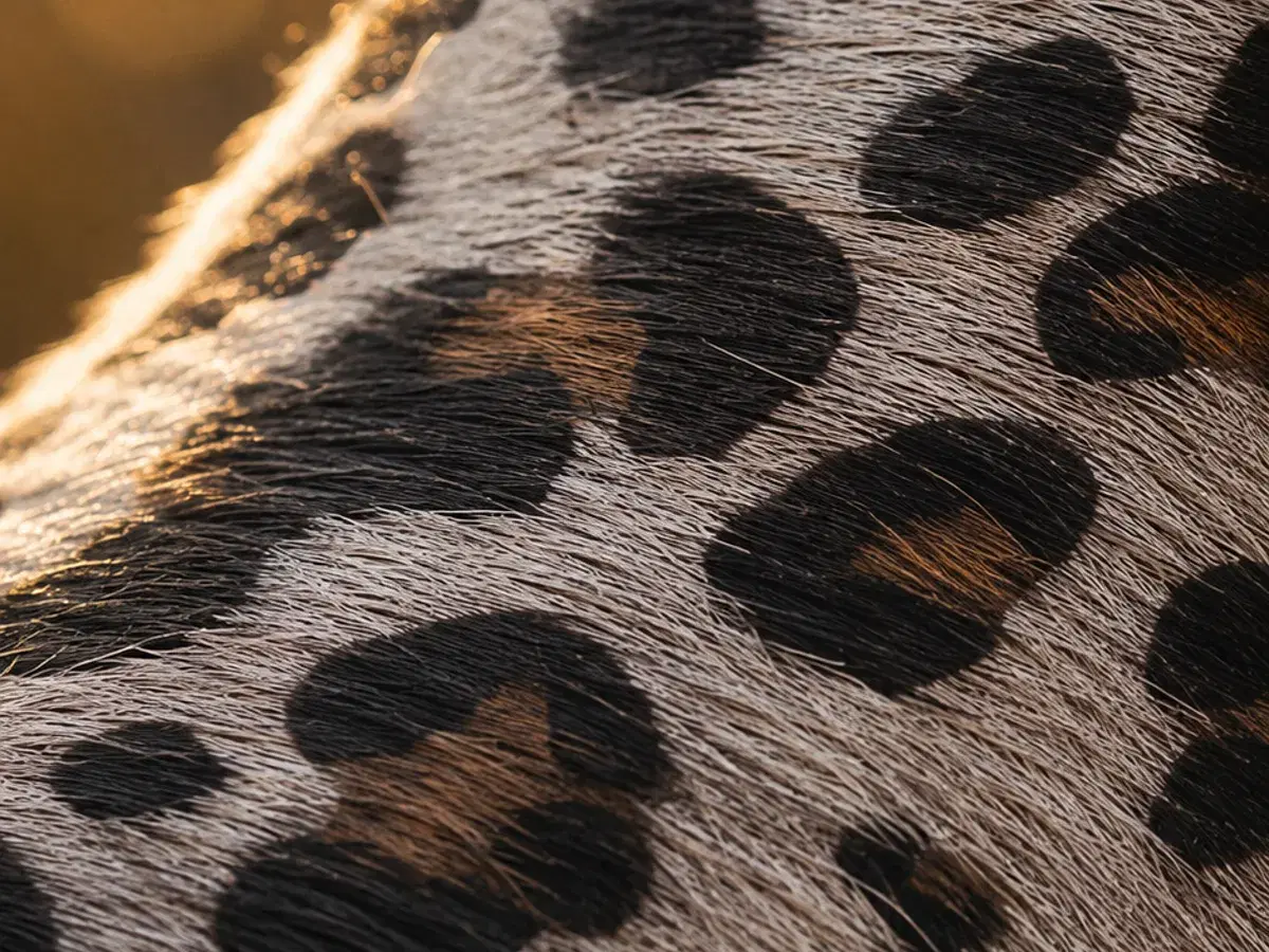 Macro of the leopard calf hair showing individual hairs and directional nap