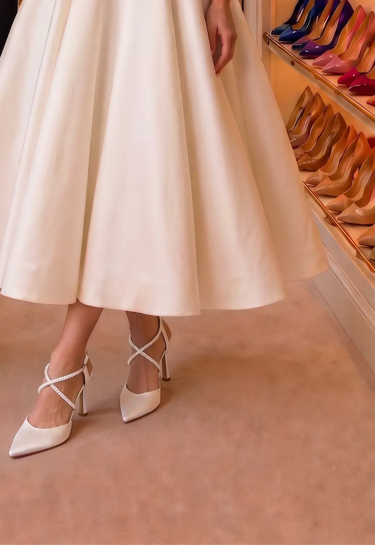 Coutgo Satin Pointed Pump, White
